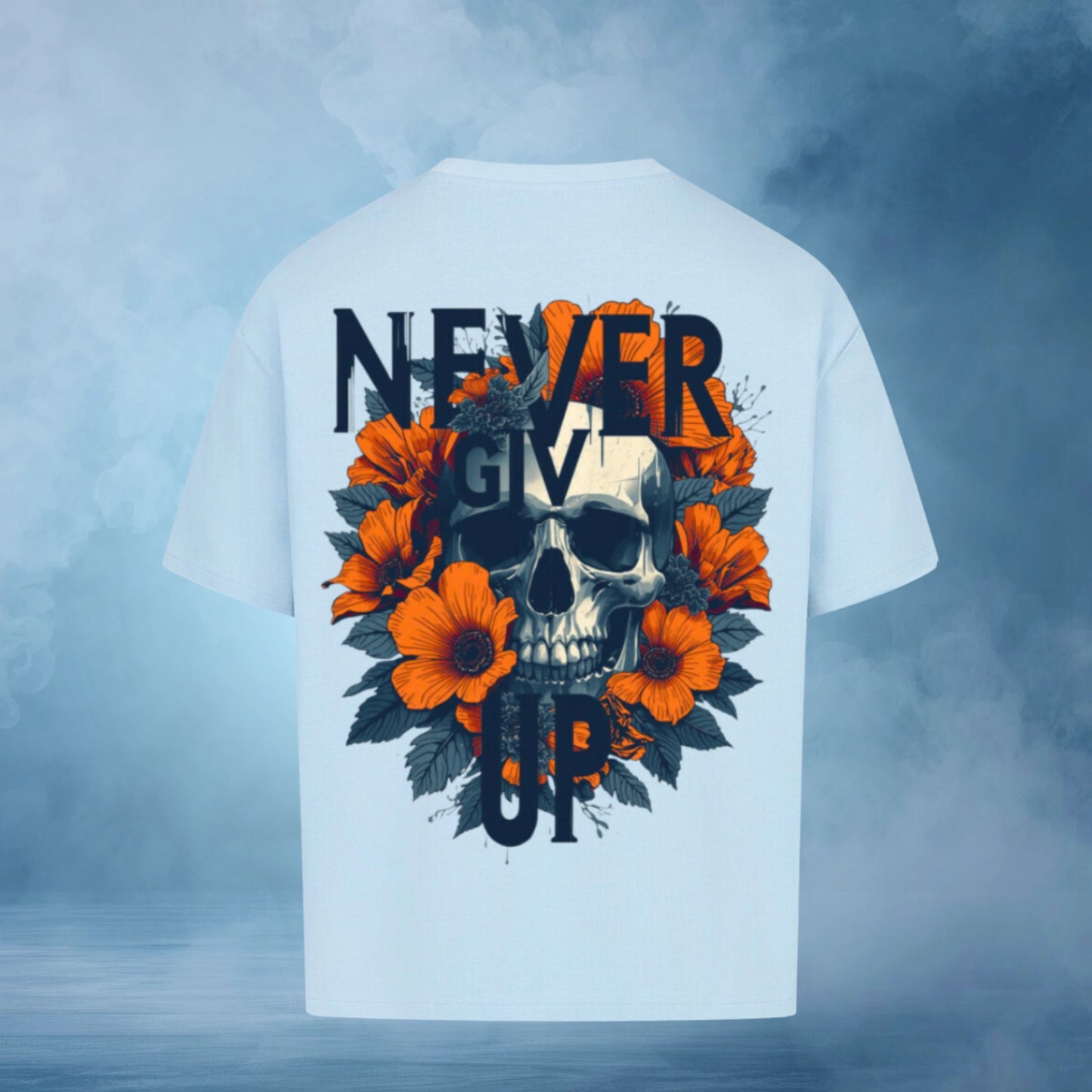 TheBroShop Never Give Up Oversize T-Shirt Herren – Babyblau – Rückansicht