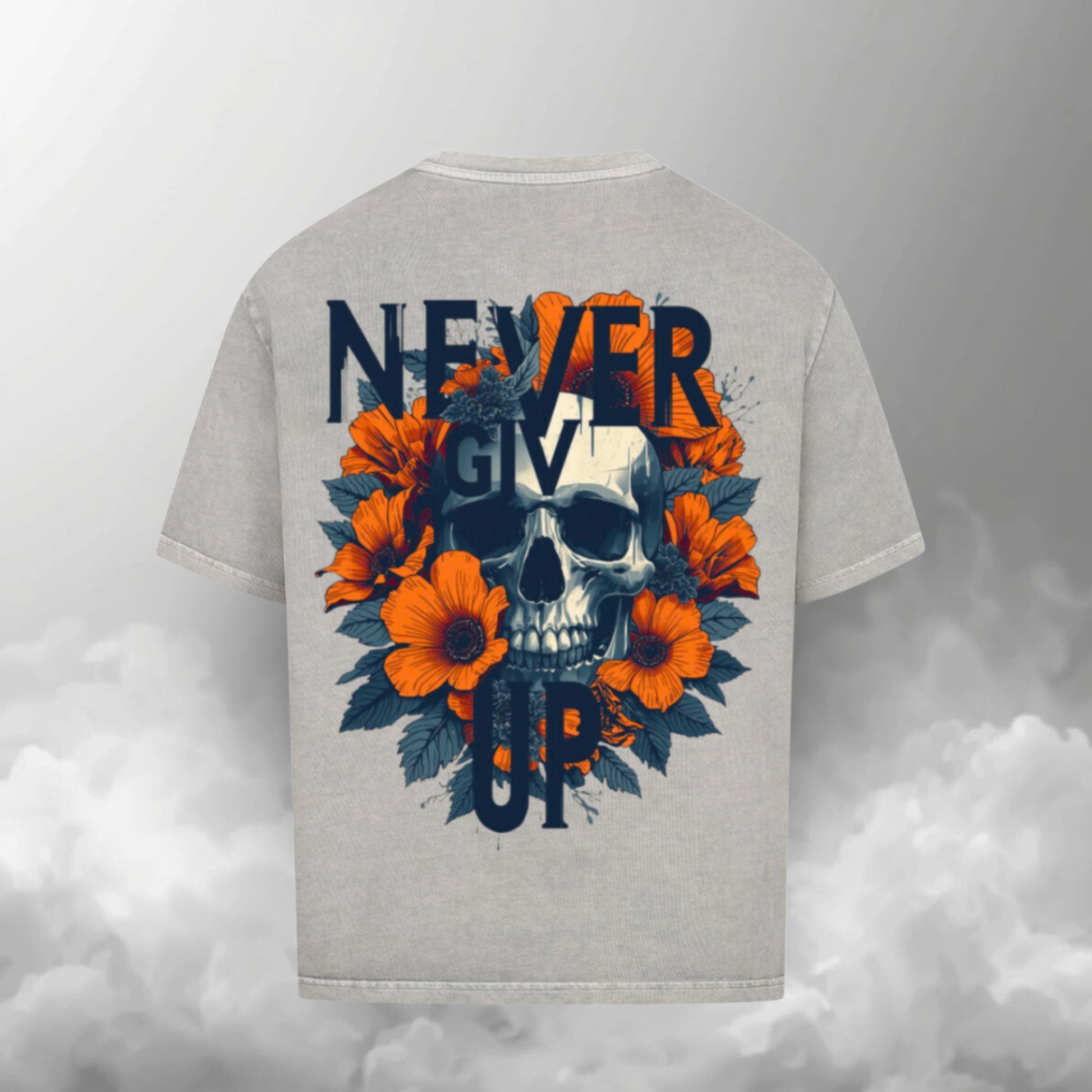 TheBroShop Never Give Up Oversize T-Shirt Herren – Grau – Rückansicht