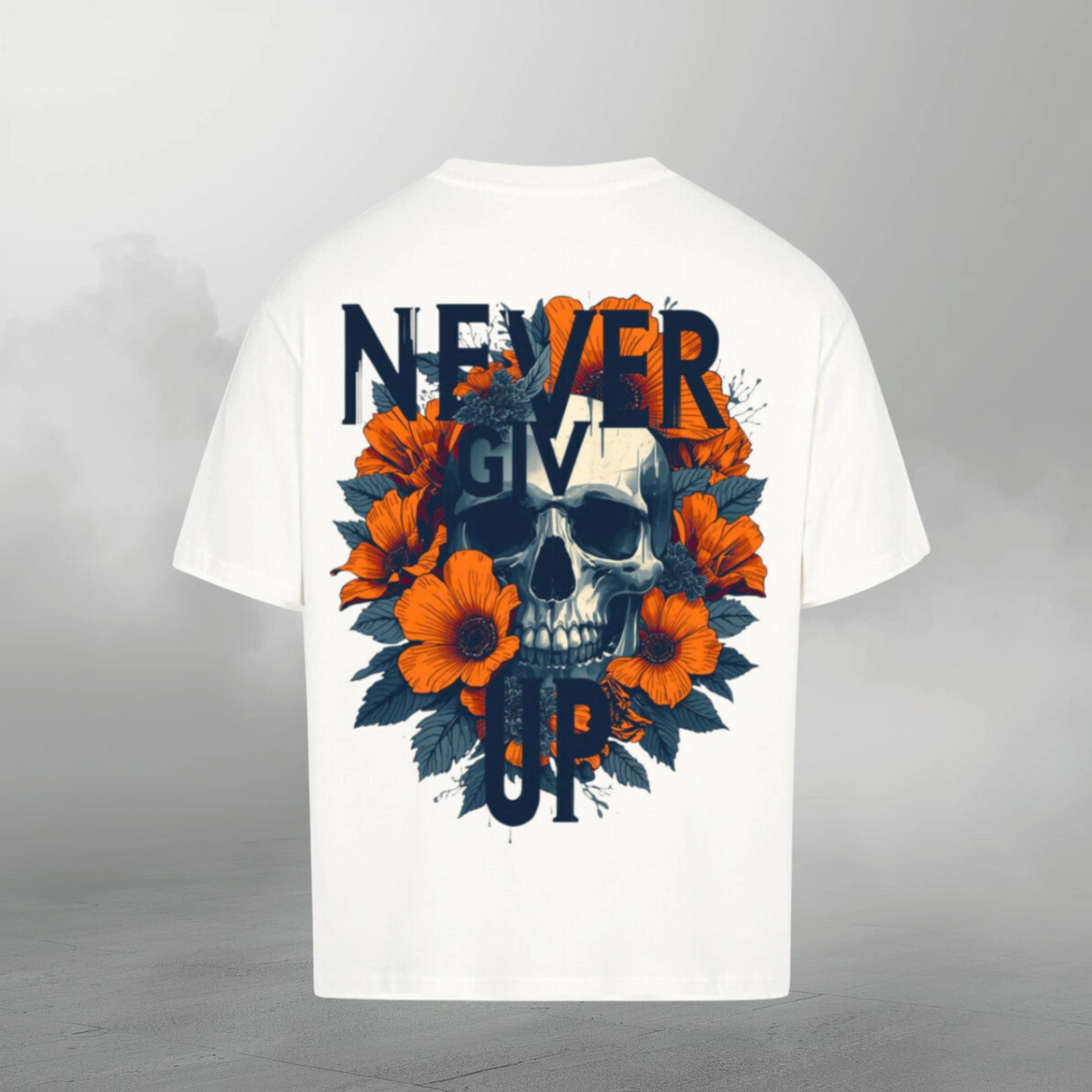 TheBroShop Never Give Up Oversize T-Shirt Herren – Weiß – Rückansicht