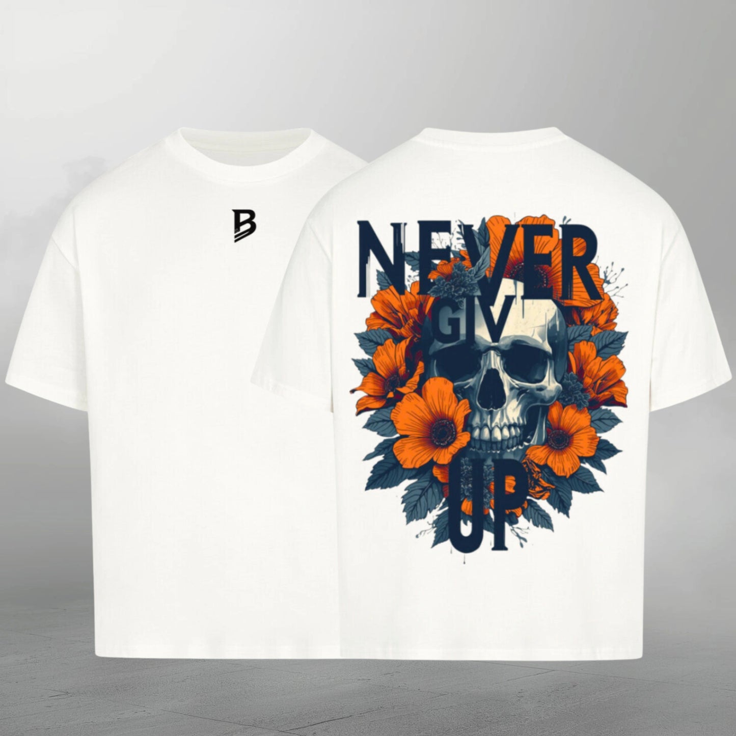 Weißes Oversize T-Shirt Herren – Streetwear Never Give Up