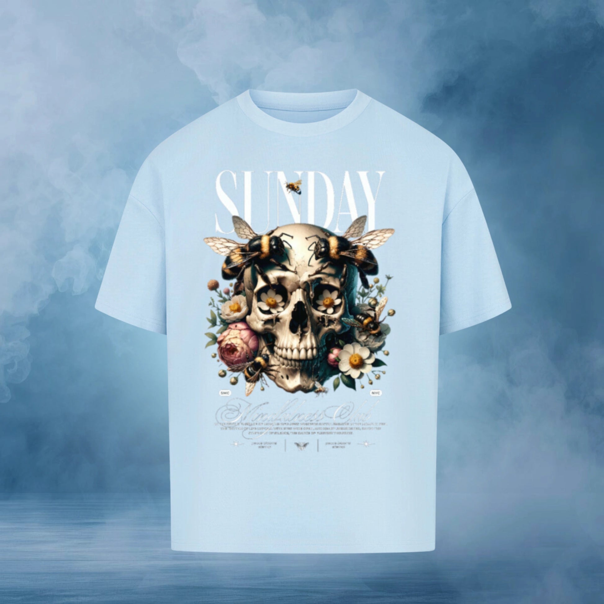TheBroShop Hive Skull Oversize T-Shirt Herren – Babyblau – Frontansicht