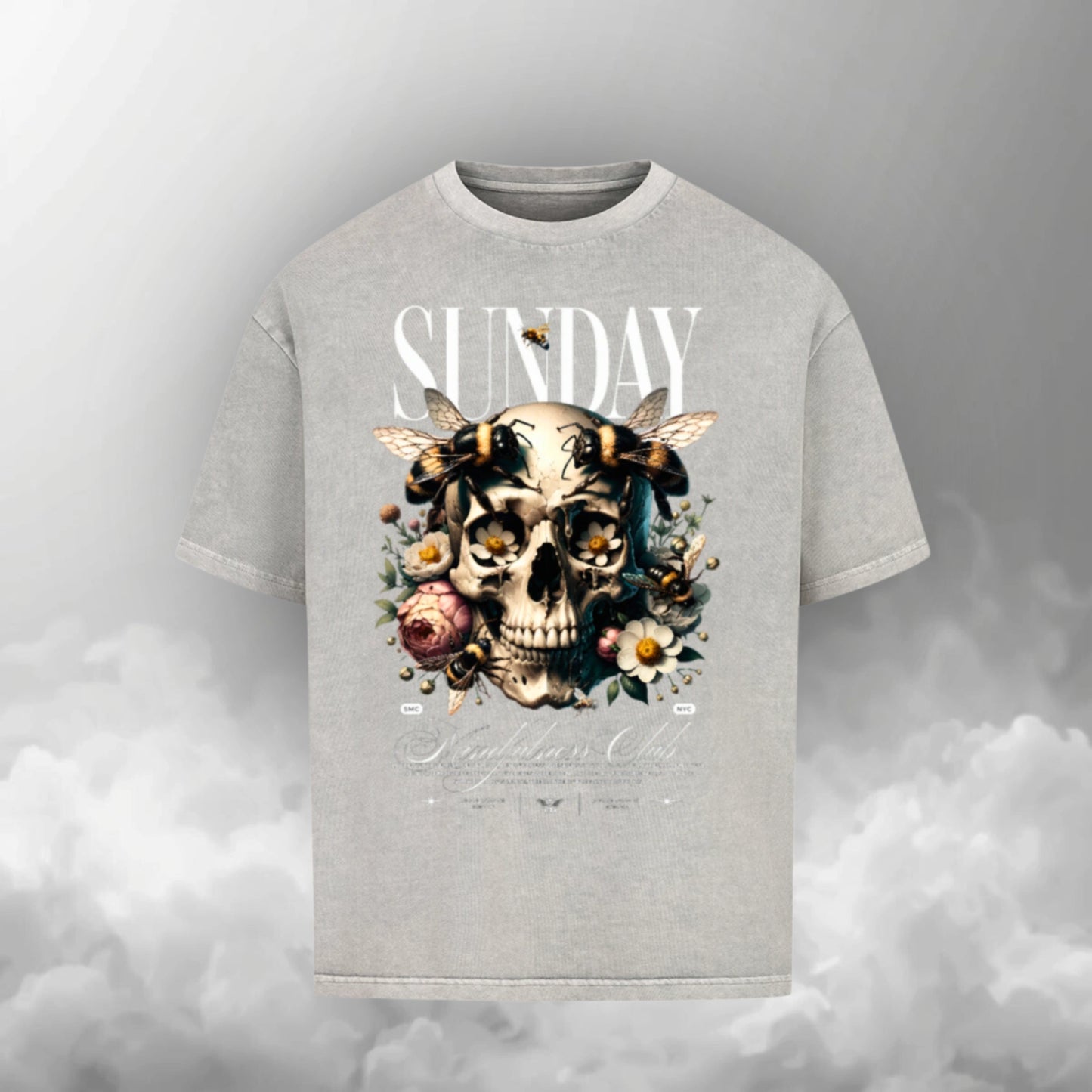 TheBroShop Hive Skull Oversize T-Shirt Herren – Grau – Frontansicht