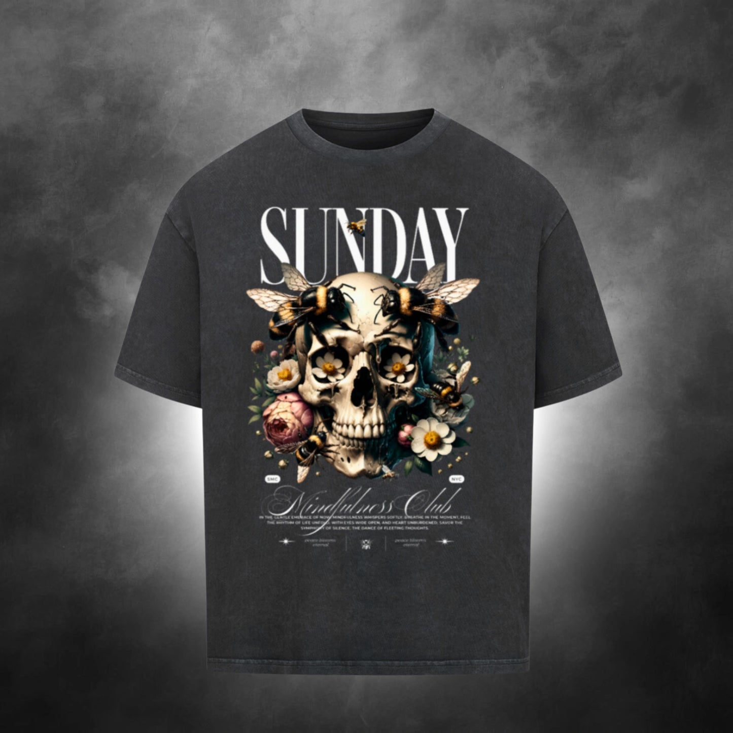 TheBroShop Hive Skull Oversize T-Shirt Herren – Verwaschenes Schwarz – Frontansicht