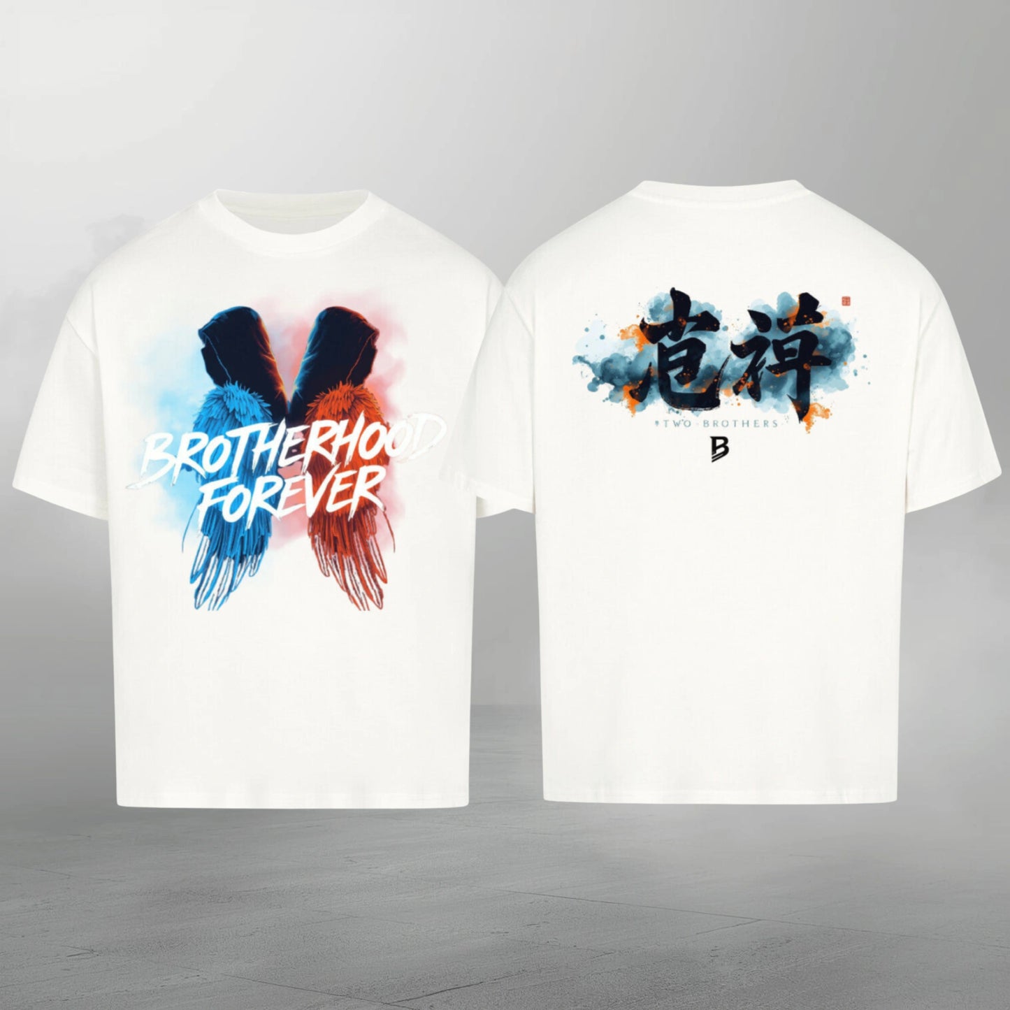 TheBroShop Brotherhood Forever Oversize T-Shirt Herren – Weiß – Front- & Rückansicht
