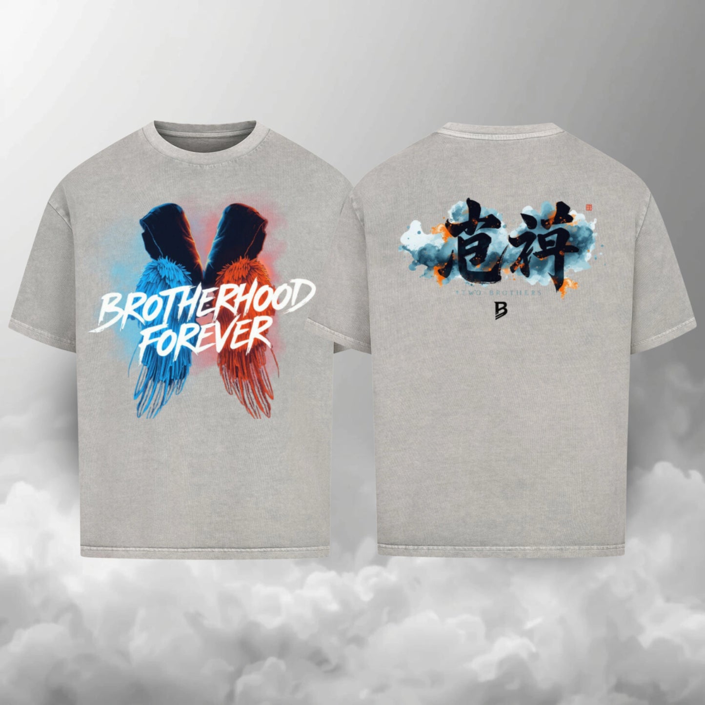 TheBroShop Brotherhood Forever Oversize T-Shirt Herren – Grau – Front- & Rückansicht