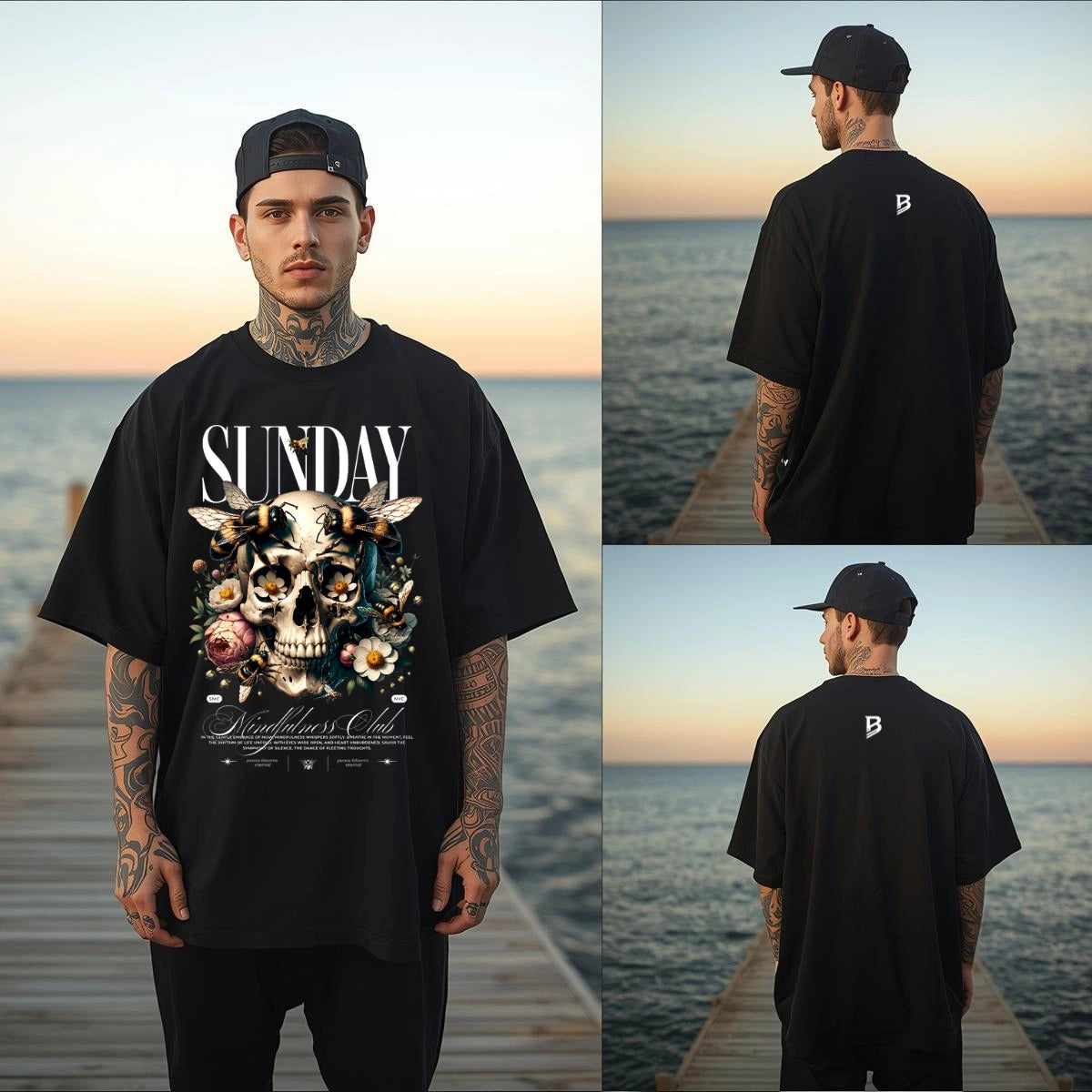 BRS Oversize T-Shirt Herren Schwarz – Hive Skull Edition Frontansicht