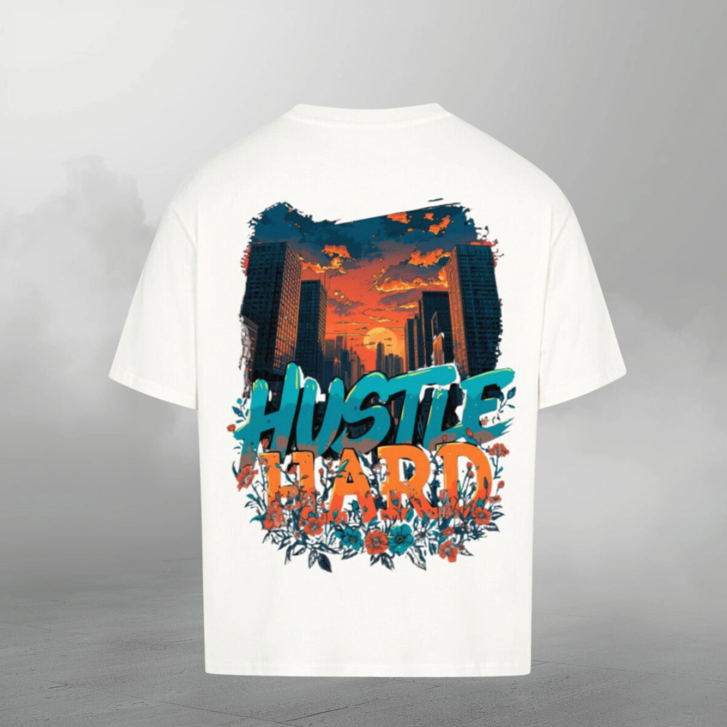 TheBroShop Hustle City Oversize T-Shirt Herren – Weiß – Rückansicht