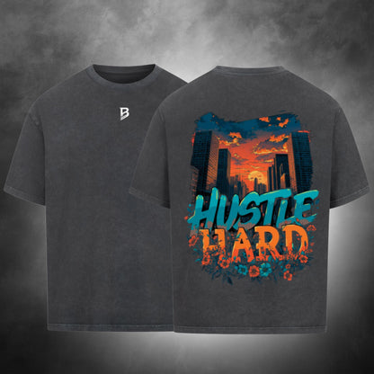 TheBroShop Hustle City Oversize T-Shirt Herren – Verwaschenes Schwarz – Front- & Rückansicht