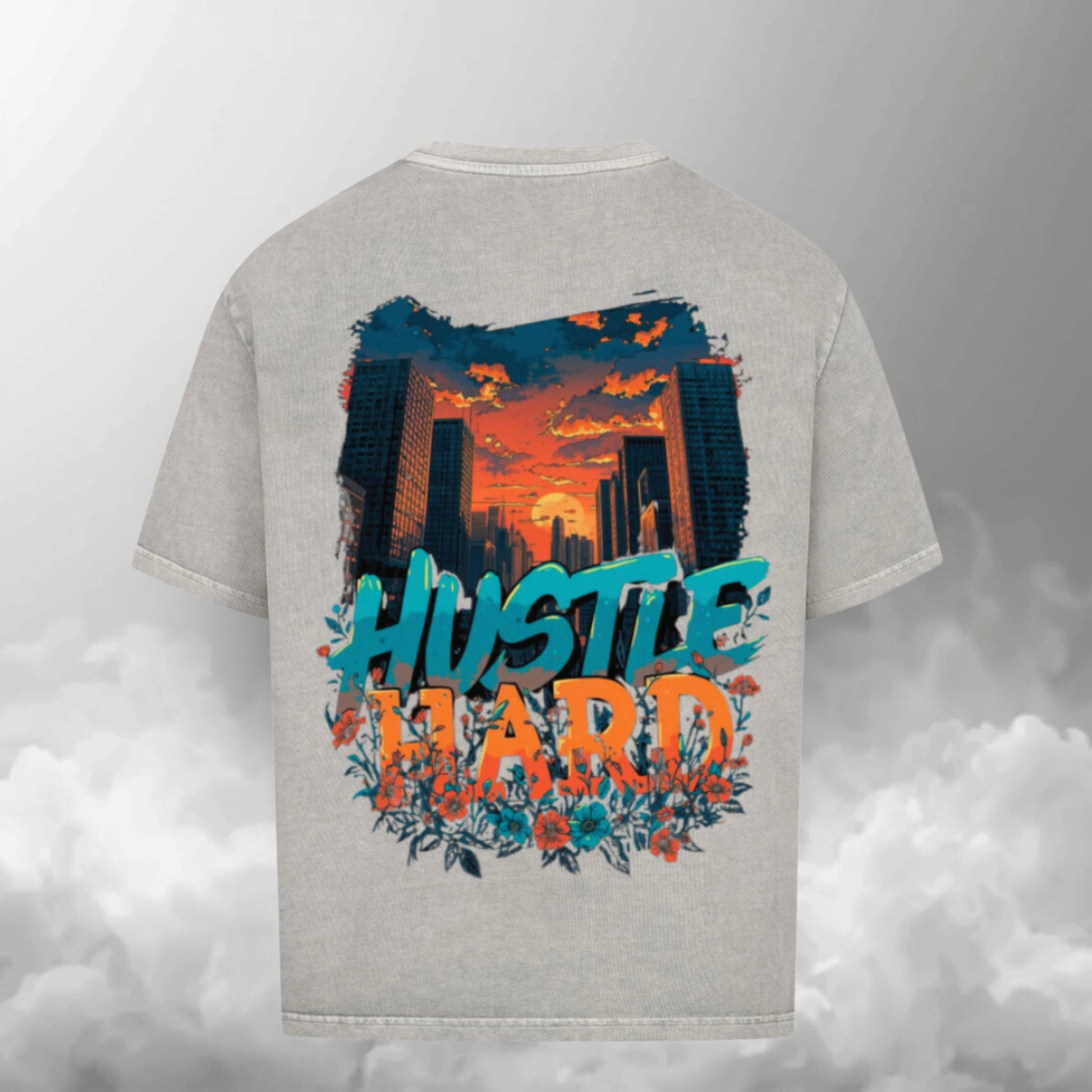 TheBroShop Hustle City Oversize T-Shirt Herren – Verwaschenes Grau – Rückansicht