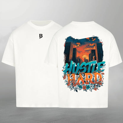 TheBroShop Hustle City Oversize T-Shirt Herren – Weiß – Front- & Rückansicht