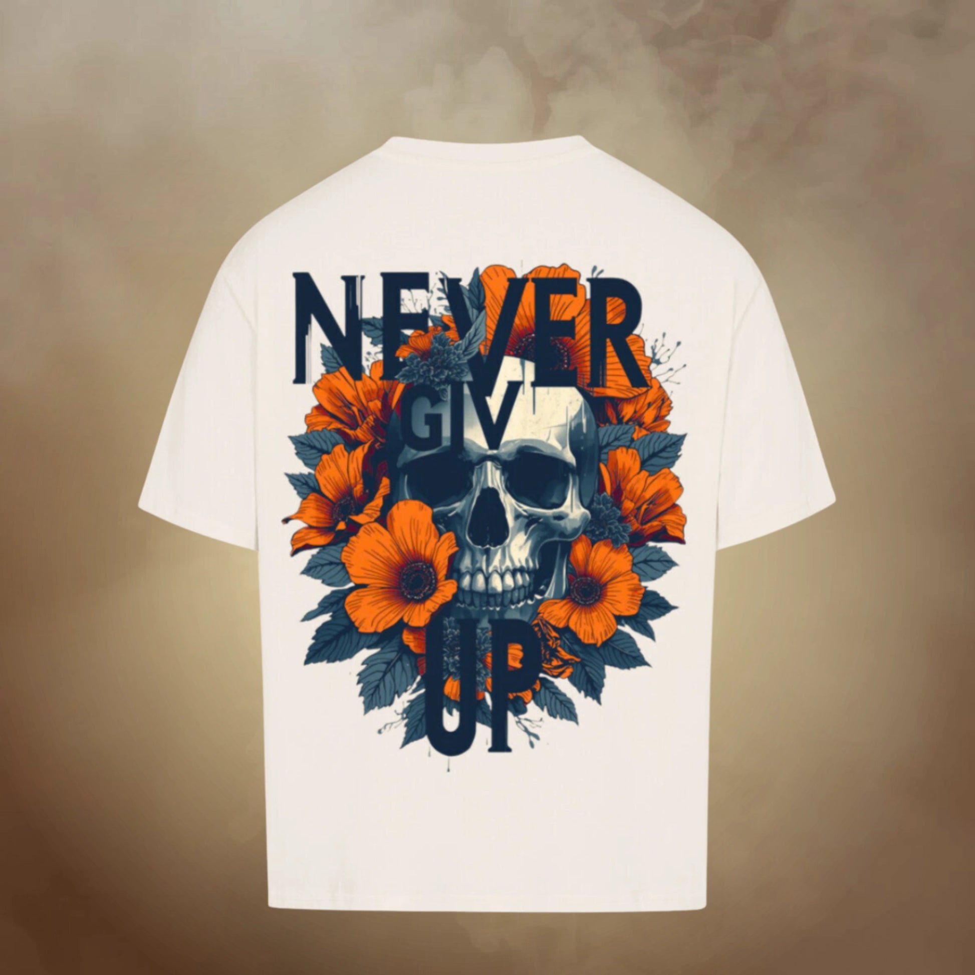 TheBroShop Never Give Up Oversize T-Shirt Herren – Beige – Rückansicht