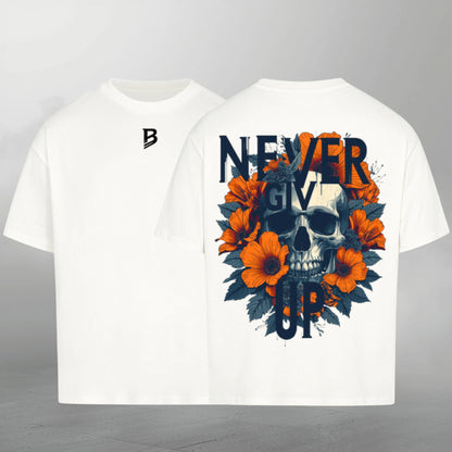 Weißes Oversize T-Shirt Herren – Streetwear Never Give Up