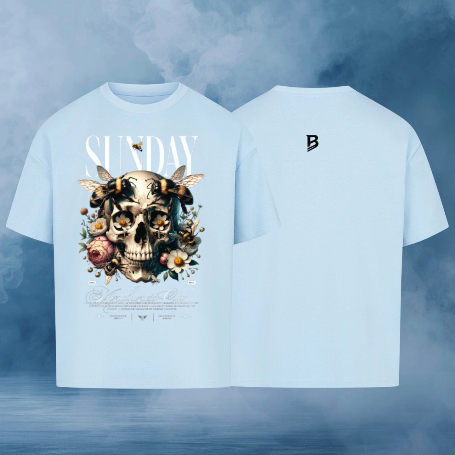 Hellblaues Oversize T-Shirt Herren – Streetwear Skull Look