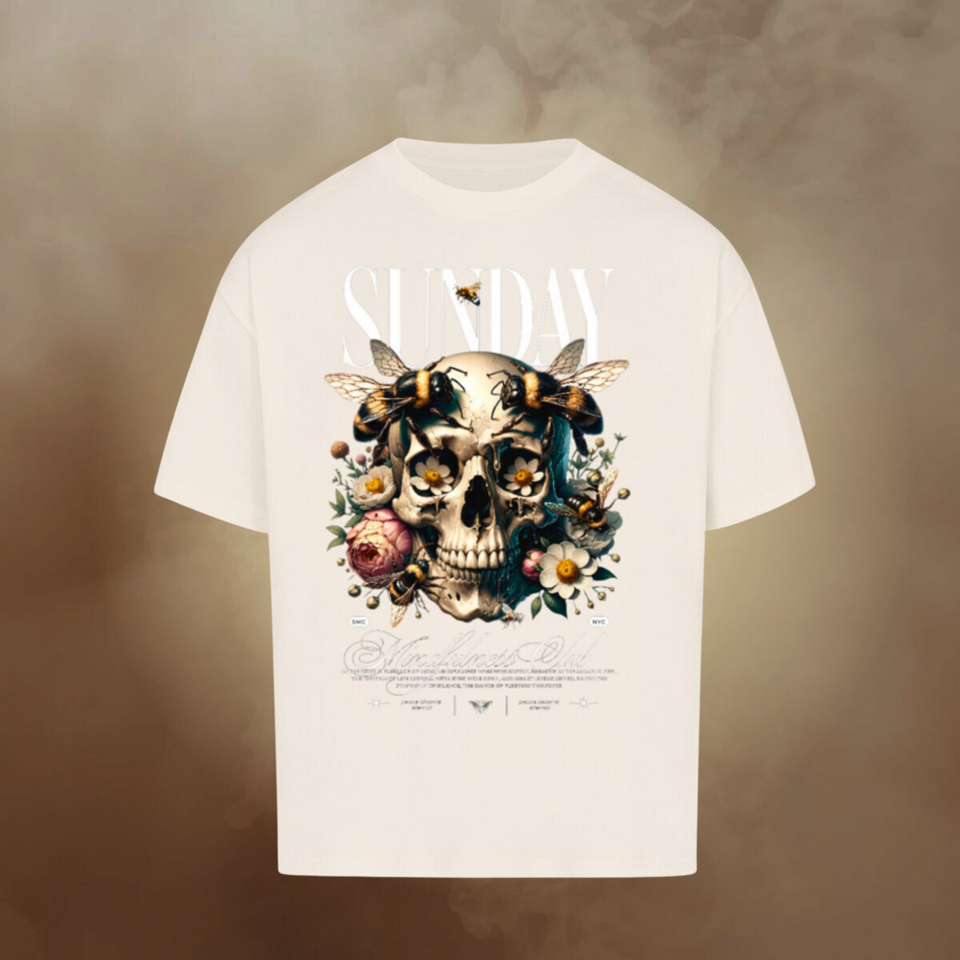 TheBroShop Hive Skull Oversize T-Shirt Herren – Beige – Frontansicht