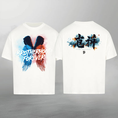 TheBroShop Brotherhood Forever Oversize T-Shirt Herren – Weiß – Front- & Rückansicht