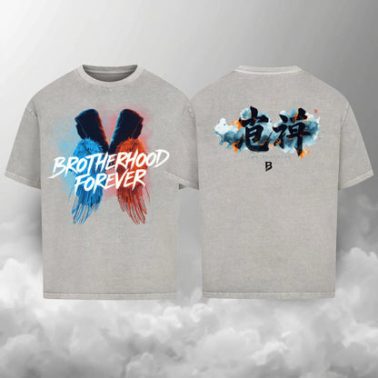 TheBroShop Brotherhood Forever Oversize T-Shirt Herren – Grau – Front- & Rückansicht